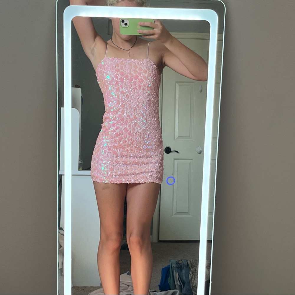 pink sequence dress